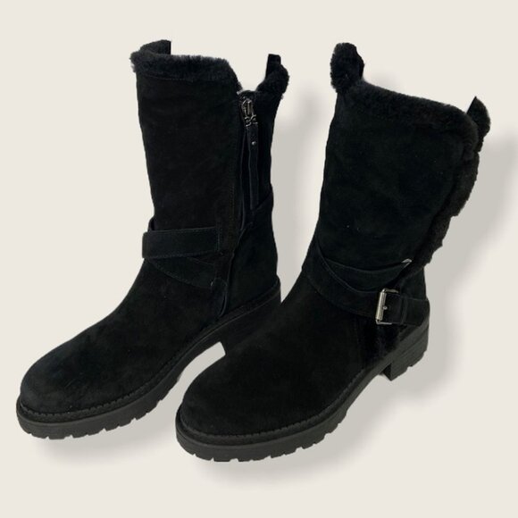 NEW Sam Edelman Jailyn Black Buckled Faux‎ Fur Boots Size 36 Shearling Sherpa 6 - Picture 4 of 10